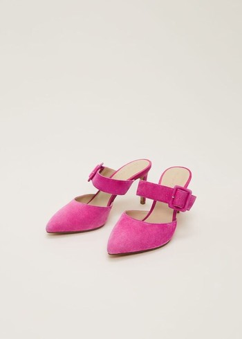 Phase Eight Suede Buckle Backless Heels Pink Canada | OZNYRT-481